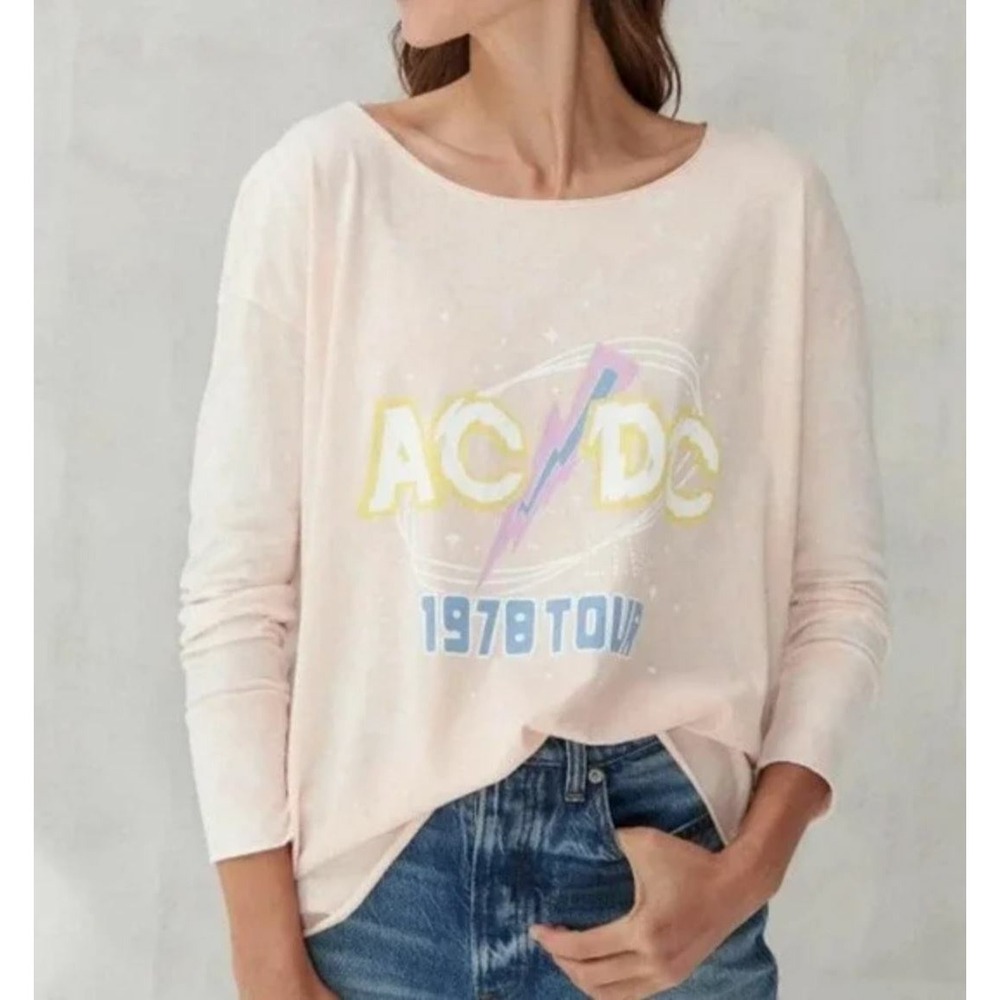 Lucky Brand AC/DC Women Shirt Pink Long Sleeve 1978 Tour Graphic M 7W85488